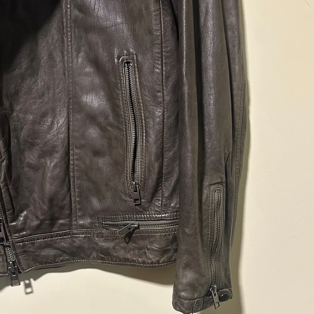 Men's Quilted Brown/Olive Leather Jacket - Picture 7 of 8